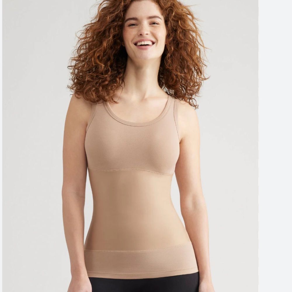 yummie tummie women’s shape wear 3-panel shaping boyfriend tank size medium tan